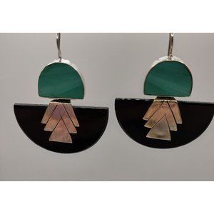 Sterling Silver Color Block Retro Teal and Black Earrings